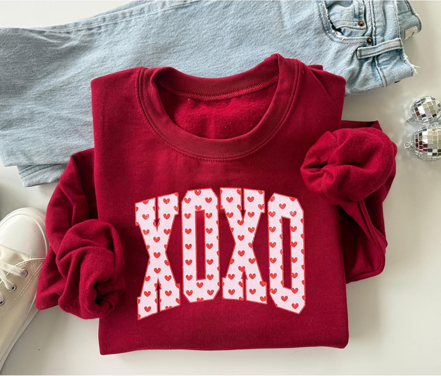 Up2ournecksinfabric Valentine's Day Sweatshirt for Women, Red Valentine’s Day Crewneck, Cozy Fleece Pullover, Valentine's Day Gift For Her, Heart Sweatshirt - Image 3