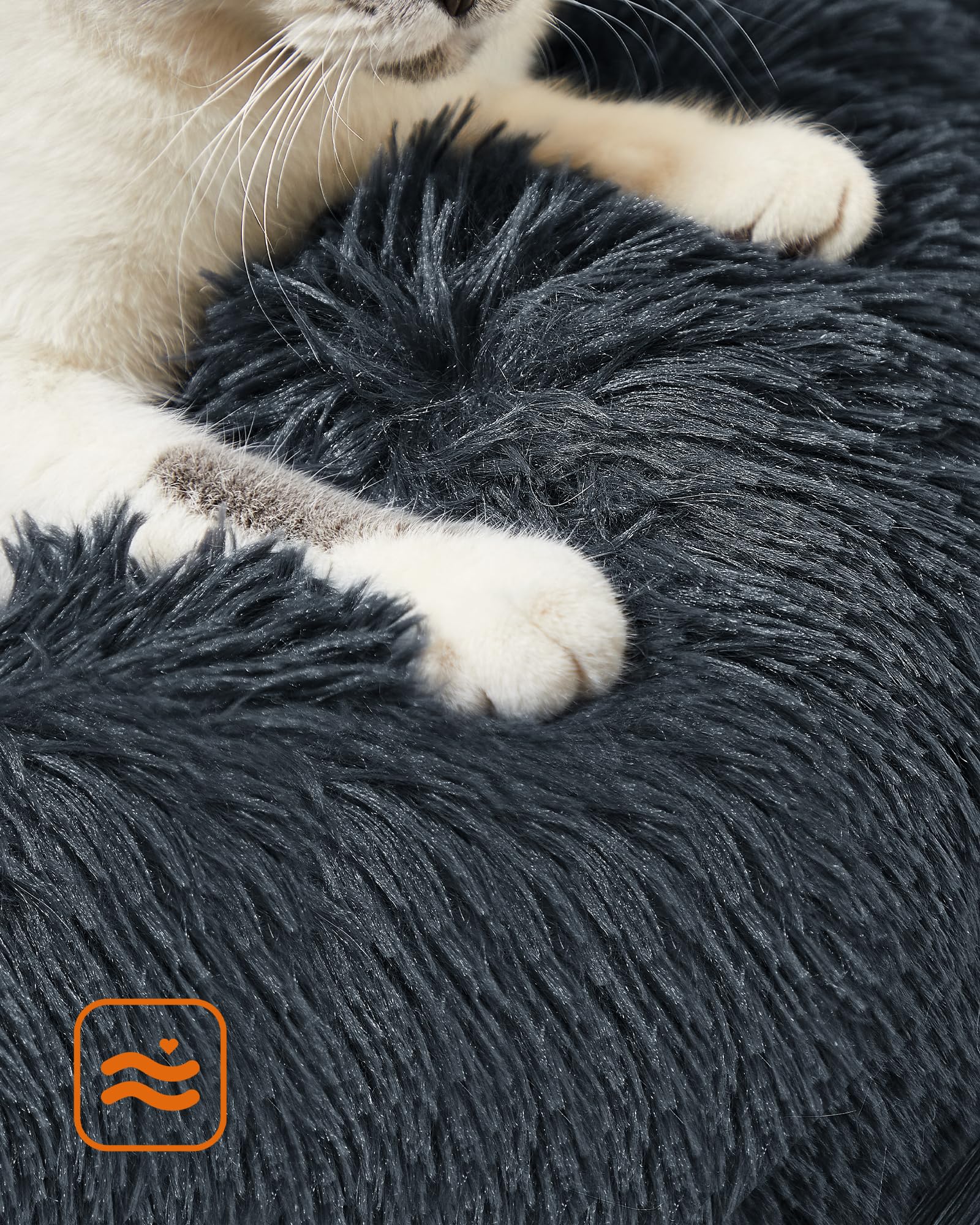 Feandrea Cuccia Cane Interno, Cuccia per Cani, Lettino per Animali Domestici a Ciambella, Cuscino Sfoderabile e Lavabile, Tappeto di Peluche, Diametro 60 cm, Grigio Scuro PGW038G02