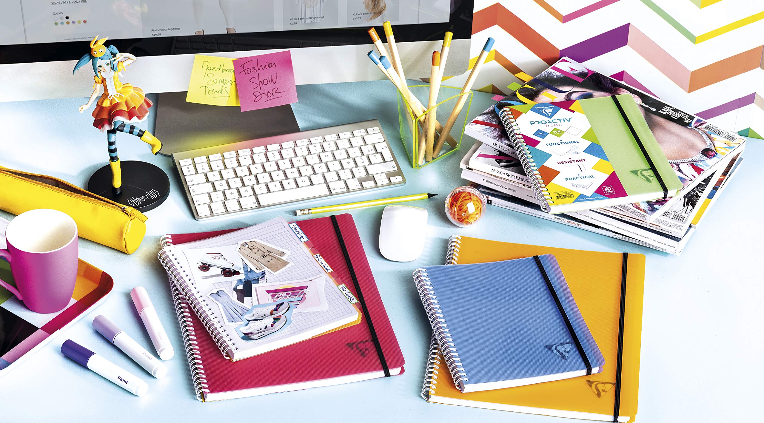 Clairefontaine Linicolor Fresh Proactiv'Book Cahier-Trieur à Spirale A5+ 16x21 cm 180 Pages Détachables Petits Carreaux Cadrées Papier Blanc 90 g Couverture Polypro