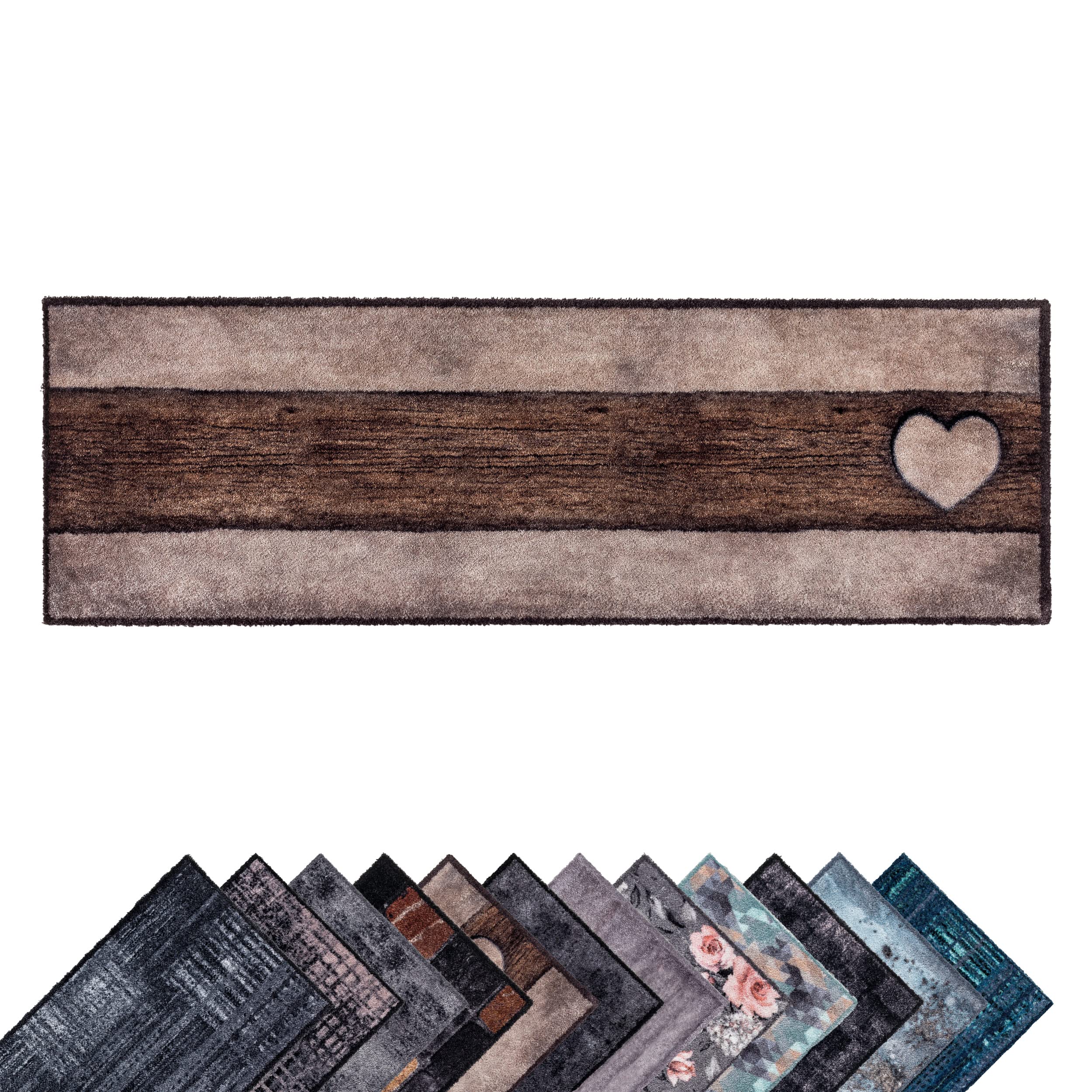 Astra Flauschige Sauberlaufmatte weich - Pure & Soft - Holz Herz Sand-braun 50 x 150cm - Waschbarer Küchenteppich innen - Türmatte strapazierfähig - Teppich