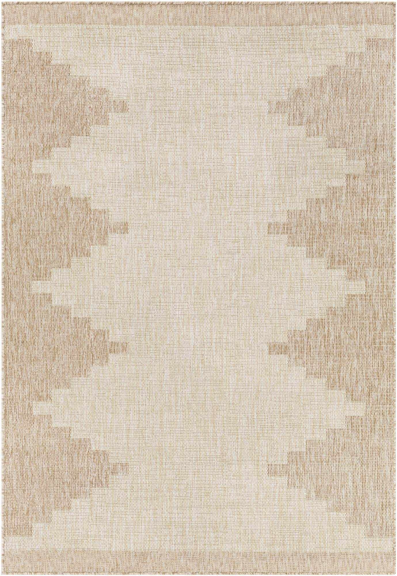 BoutiqueRugs Djugun Moroccan Geometric Area Rug - Outdoor Safe - Performance and High Traffic Carpet for Porch, Patio, Living Room- Beige, Cream, Tan,