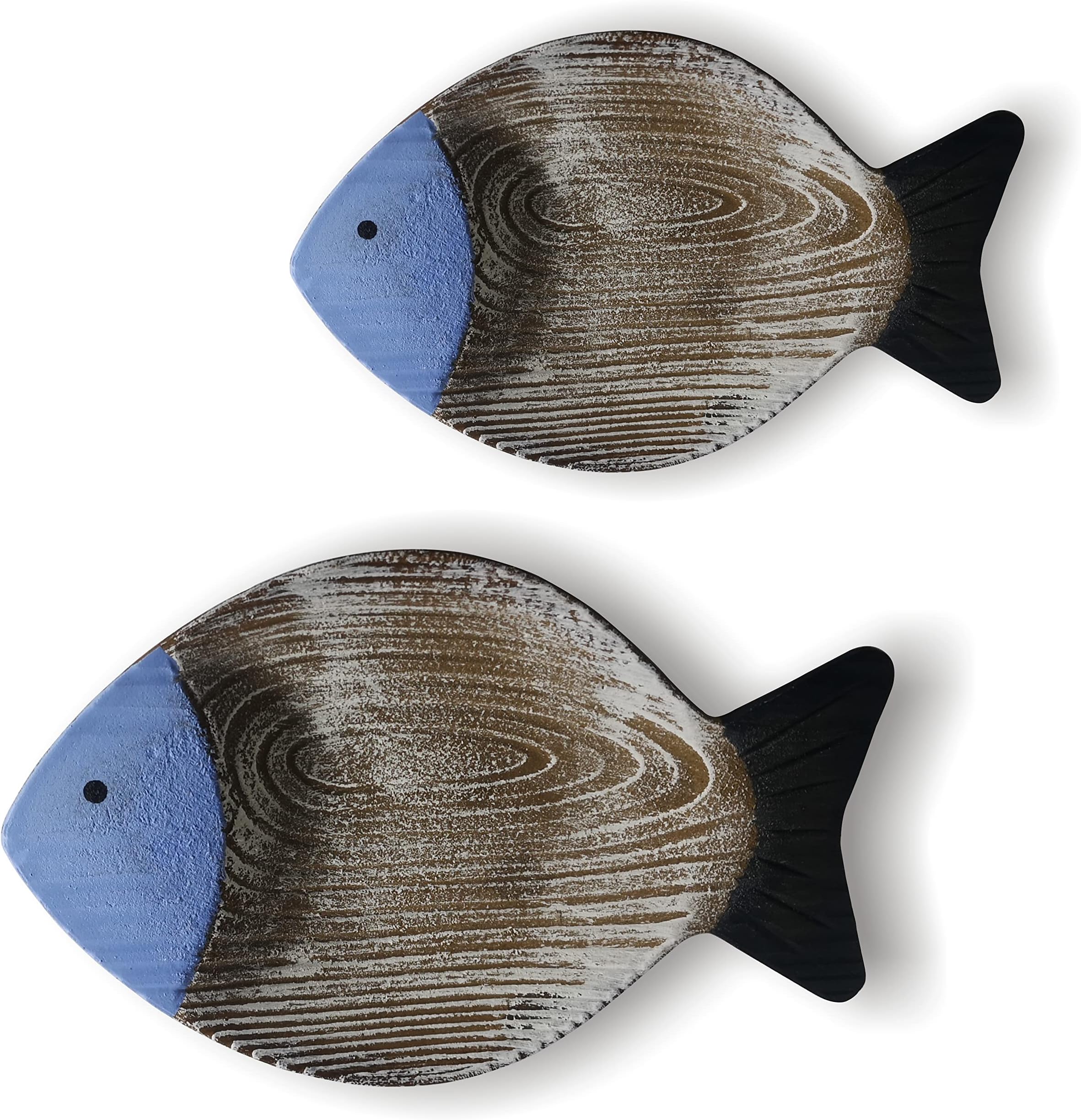CSWLJS 2PC Beach Decor - Fish Hanging Wall Art, Coastal & Nautical Decor for Bathroom, Patio or Pool. Wooden Vintage