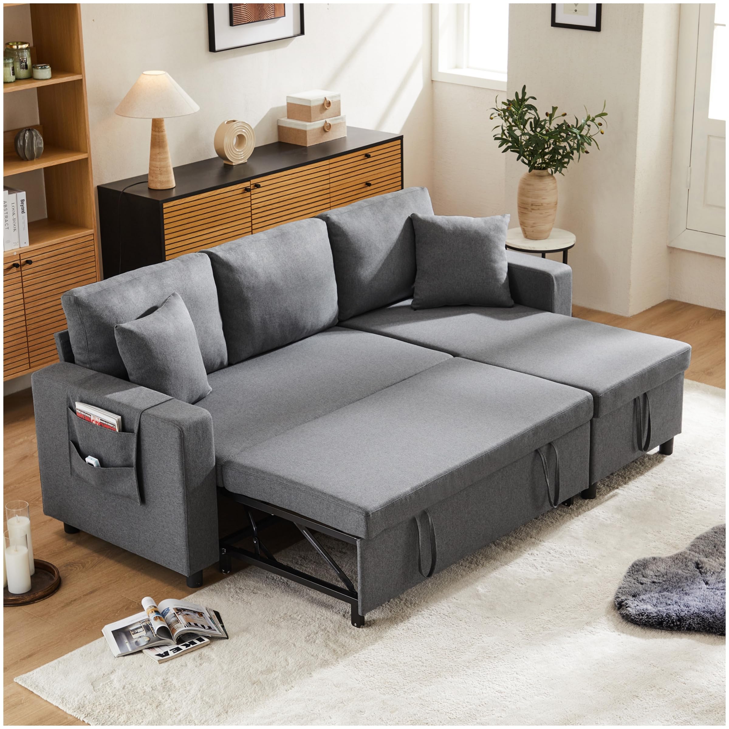 sofa mit aufbewahrung Sapgaks Ecksofa, ausziehbar, Getränkehalter, L-förmiges mit Stauraum, Sofa, Bett, Polstermöbel, modernes Design, austauschbar links und cat_2602 Farbe.:birch 📃 Kontoauszüge, Gehaltsabrechnungen, Steuerbescheide