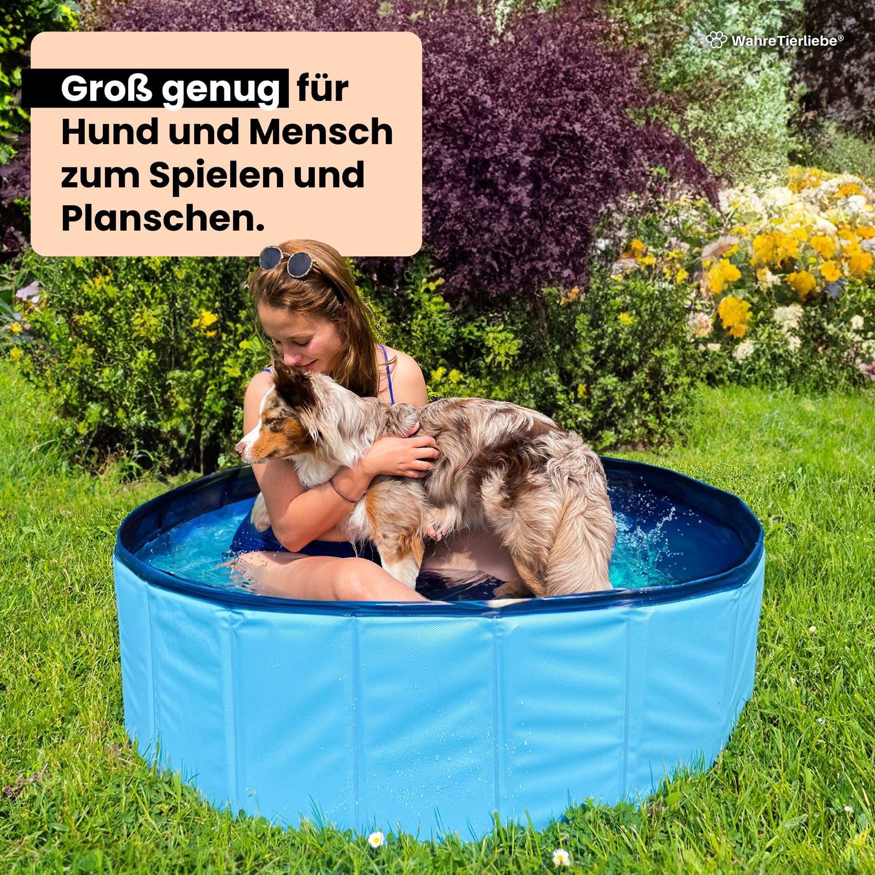 Wahre Tierliebe® Hundepool I Faltbar, ohne Pumpen I Planschbecken besonders Robust & rutschfest I Pool für Kinder, Hunde und Katzen I Hunde Pool