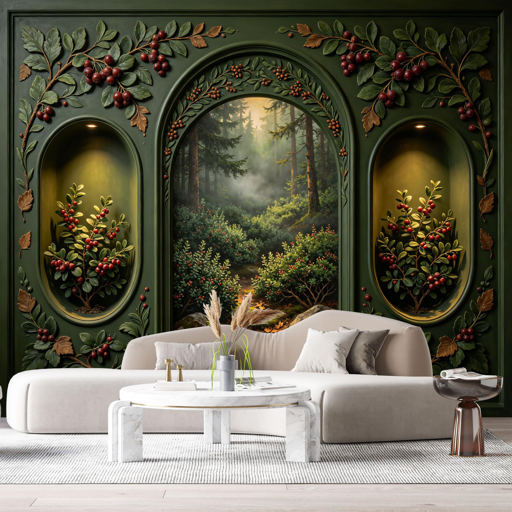 Custom Size Wall Murals Forest Oil Painting Archway 3D Trompe L'Oeil SelfAdhesiveWall Fabric Removable Wallpaper Wall Decor for Living Room Bedroom Bathroom