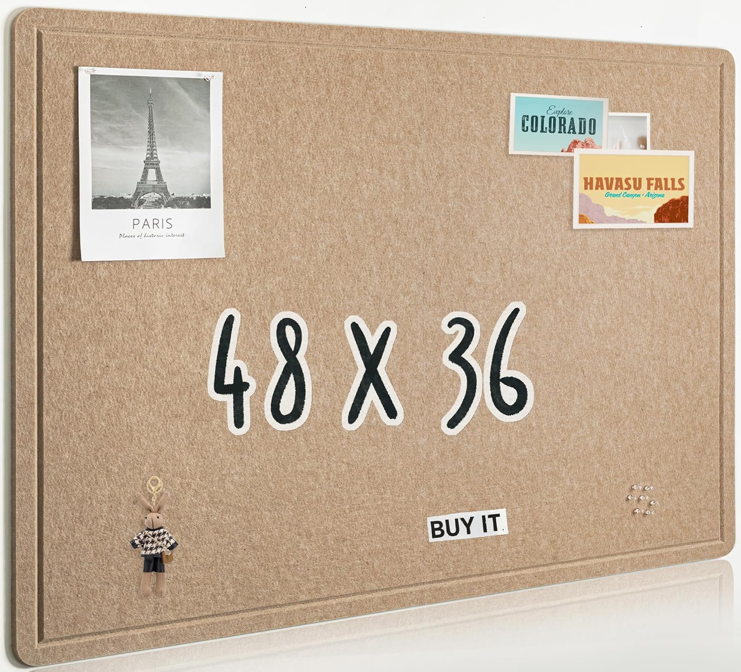 AKTOP Large Office Cork Board 48" x 36", Foldable Felt Notice Pin Board for Wall, Decorative Bulletin Board Photo Display Board with Self-Adhesive Tape for Office, School & Home, 25 Pushpins, Khaki Khaki 48"x36"