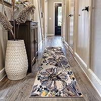 Vista 18 de Rugshop Alfombra de área con flores grandes, moderna, antiderrapante (antideslizante), para pasillo, de 2 x 10 pies, gris-azulado