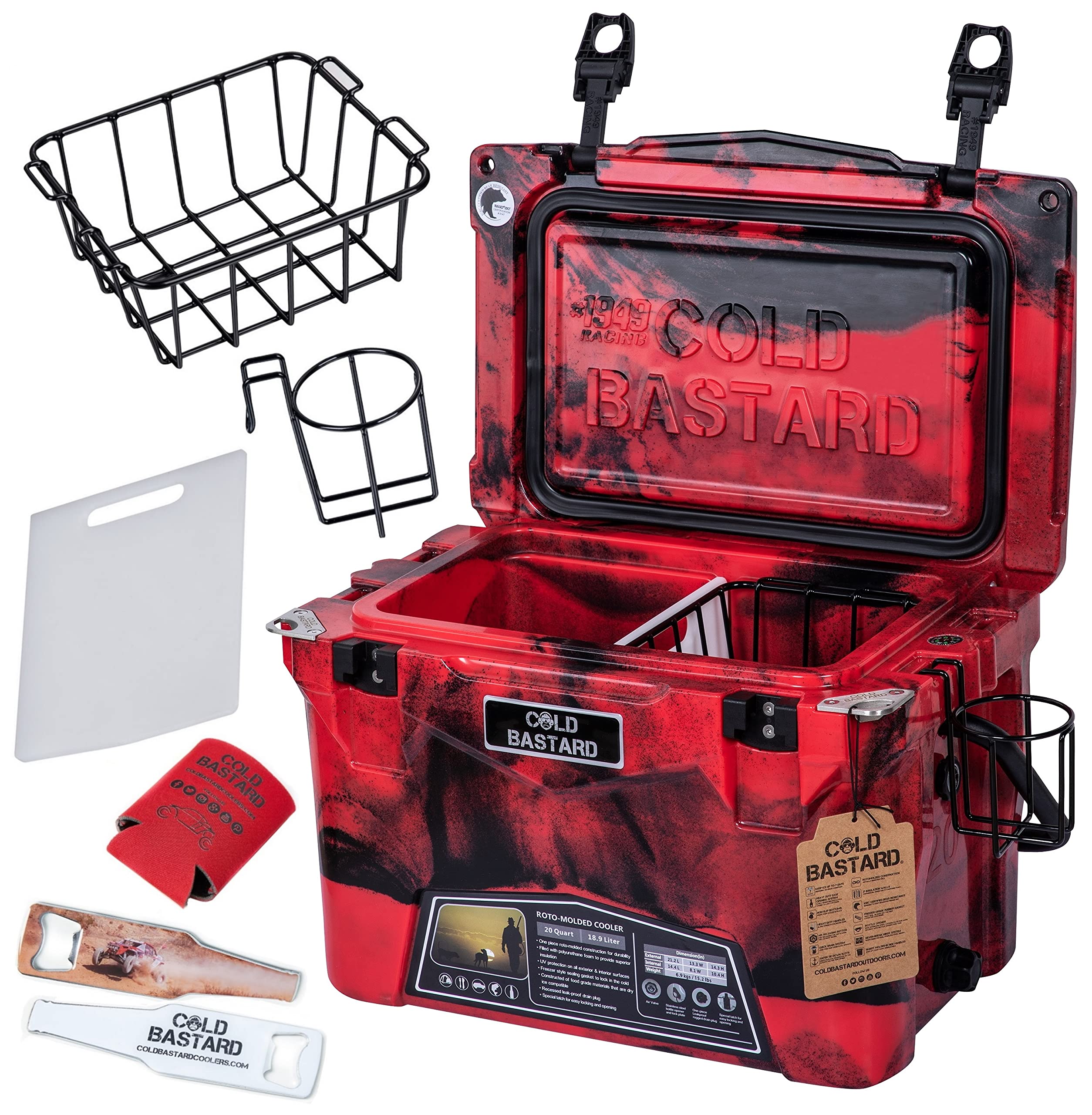 COLD BASTARD COOLERS 20QT Cold Bastard Rugged+ CAMO Red Premium Ice Chest Cooler Accessories Free S&H(CB20-CR)