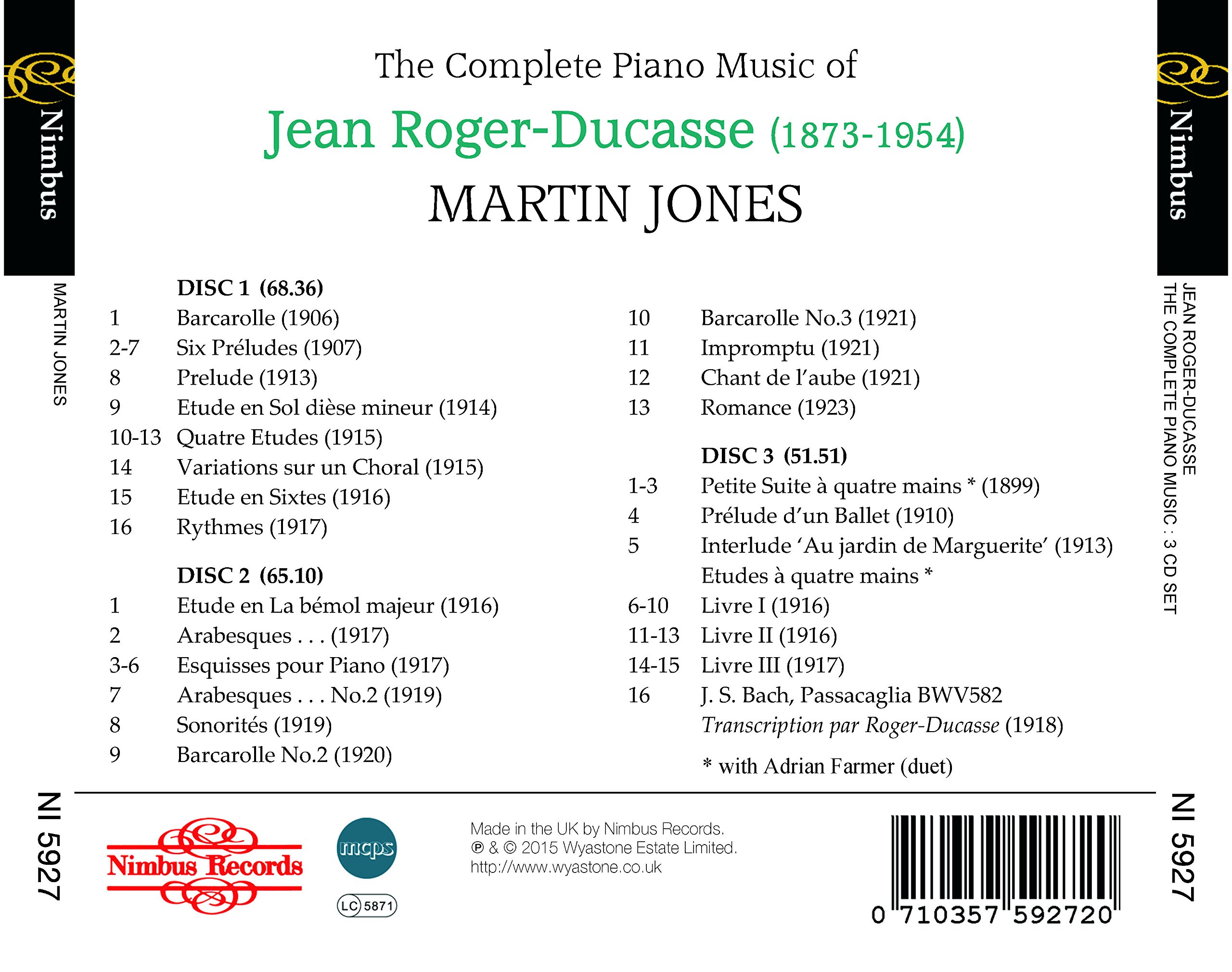 Roger Ducasse Compl Piano Music