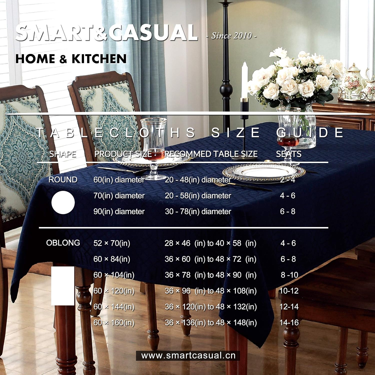 SMART&CASUAL Table Cloth Rectangle Jacquard Waved Waterproof Spillproof Wrinkle Free Washable Fall Tablecloth Decorative Cover Holiday Parties Kitchen Dining (Navy 52" x 70")