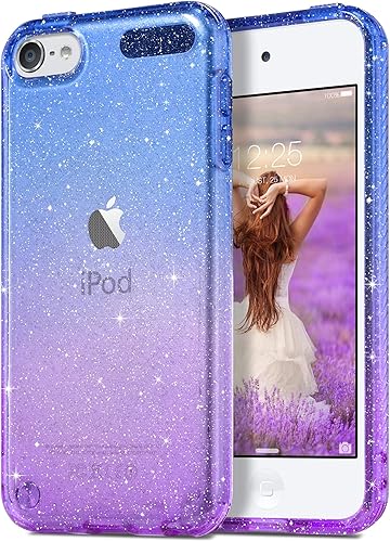ULAK Funda transparente con purpurina degradada para iPod Touch 765 generación, funda híbrida delgada para niñas y mujeres, a prueba de golpes,