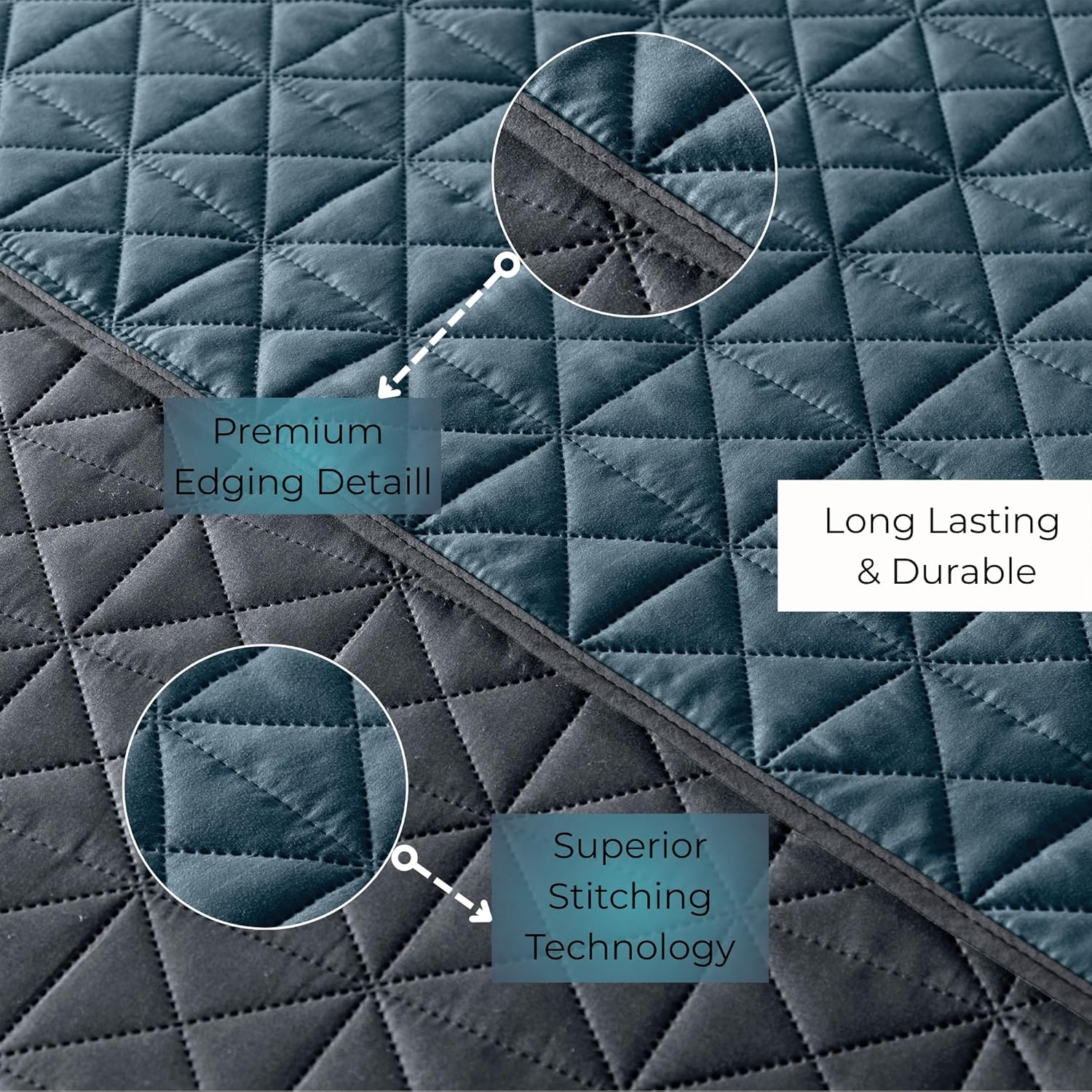 Vianney Queen Comforter Novo Cobalto 91x93 Inches Lightweight Reversible Blanket with Triangular Quilt Pattern Cozy Soft Bedding in Cobalt Blue and Dark Grey