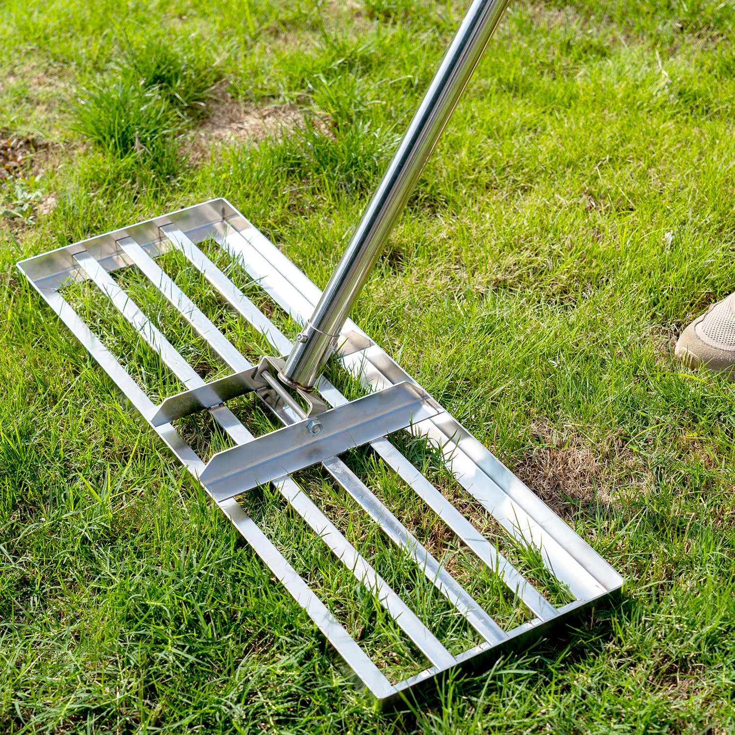 DIYTuning Heavy Duty Lawn Leveling Rake 30" x 10" Leveler Rake Adjustable Stainless Steel Handle Lawn Level Tool for Soil Sand Spreading Dirt Yard/Garden/Golf Leveling 6.5FT