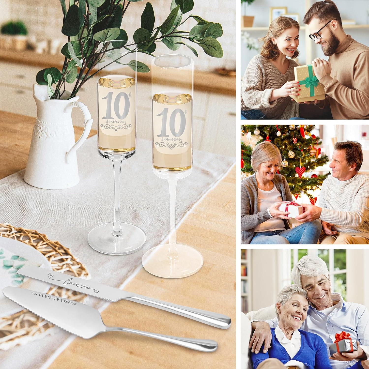 10th Wedding Anniversary for Couple Champange Glasses, 10th Anniversary for Couple Friend, 10th Wedding Anniversary Champange Flute Gift for Him/Her, 10 Years of Anniversary Present
