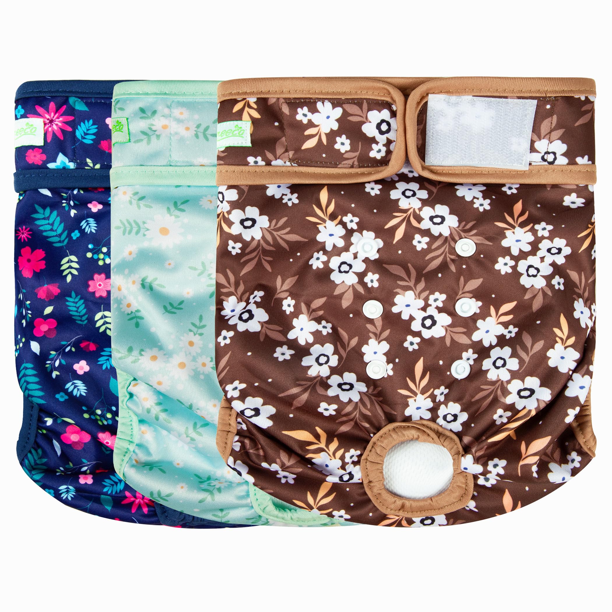 wegreeco Washable Female Dog Diapers Highly Absorbent Reusable Diapers for Dog in Heat Period, 3 Pack (Chrysanthemum, Medium)