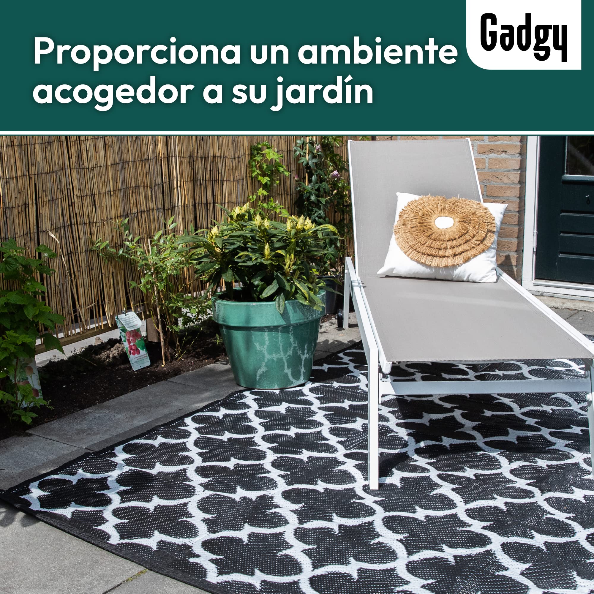 Gadgy Alfombra Exterior Resistente a la Intemperie Elegante Alfombra de Balcón Impermeable y Resistente a los Rayos UV - Reversible Incluye Bolsa de Transporte - 230x160cm