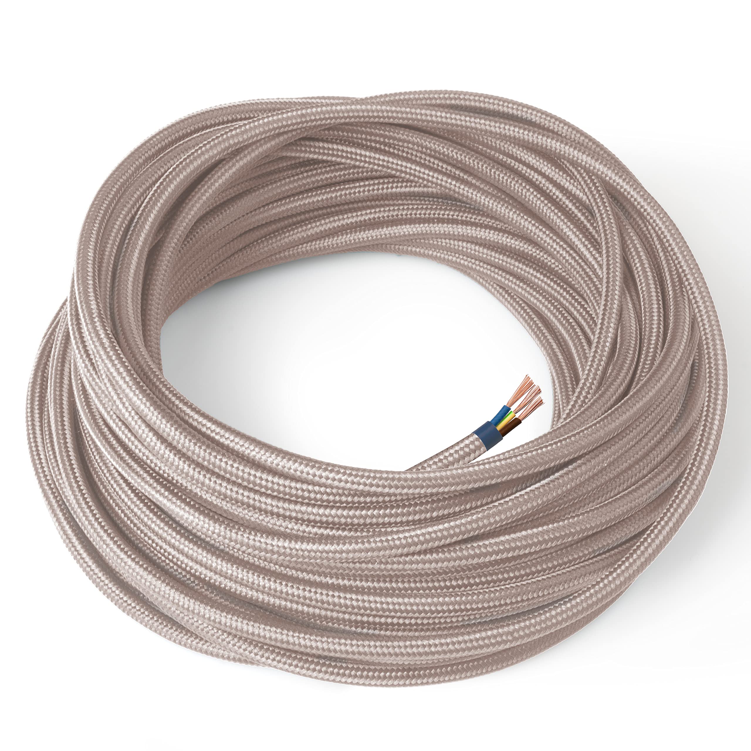 Amarcords - Cable de tela color NEGRO, redondo, seda, 10 metros, con tierra 3x0,75 - Hilo eléctrico textil de color estilo clásico para lámparas bricolaje y iluminación vintage. — view 36