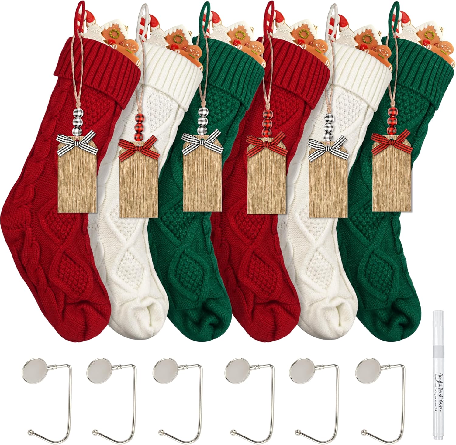 Amazon.com: BORAMDO 6Pack Cable Knitted Christmas Stockings with Bow ...