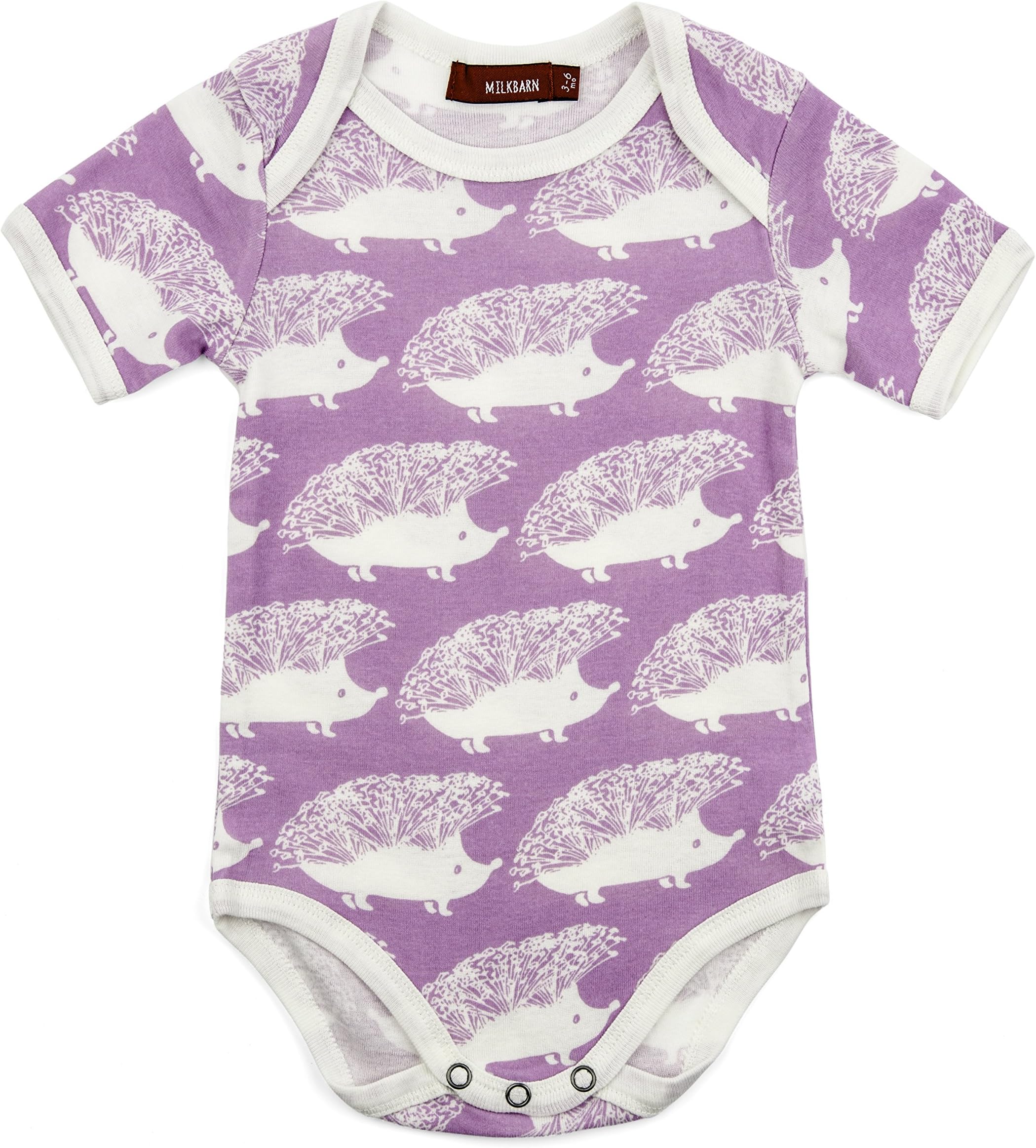 Milkbarn Short Sleeve Onesie, Purple Hedgehog (6-12 Month)