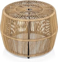 Vista 20 de Furniture of America Ysar - Mesa de centro redonda de ratán bohemio para exteriores con marco de metal, resistente a todo tipo de clima y al óxido