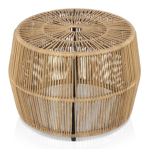 Ysar Boho Rattan Round Coffee Table Outdoor with Metal Frame,