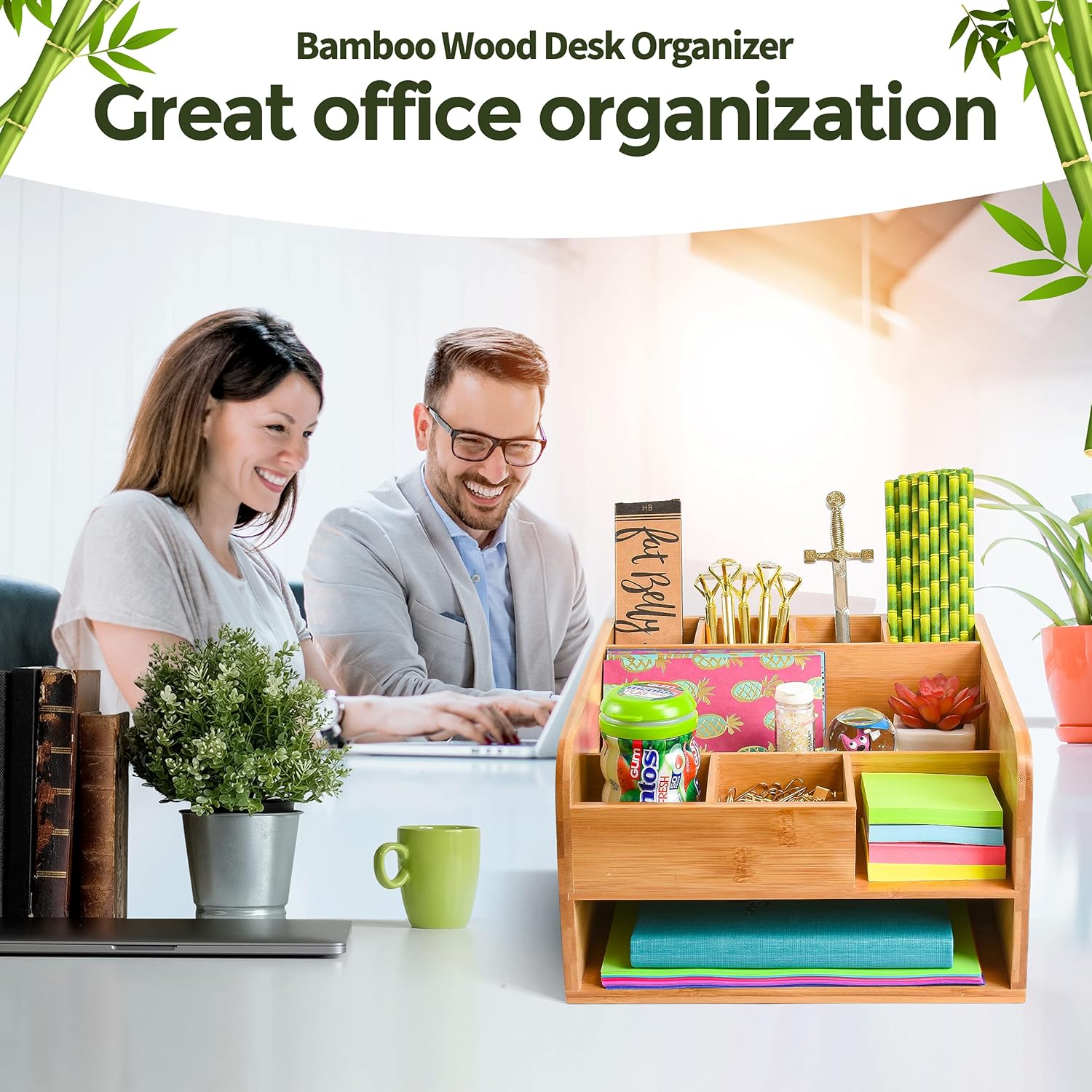 Bamboo Desk Organizer Patented Portrait Design. Fully Assembled and Holds all your Accessories, Supplies and Storage needs for Office , Home and Classroom Organization by MissionMax. : Office Products