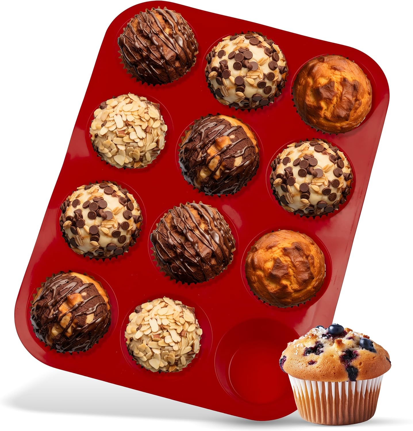 HOTPOP Silicone Muffin Mold for on Top of Baking Sheet, 12 Muffins (Red) Muffin