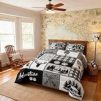 Vista 73 de Juego de edredón Deer Bear para niños tamaño completo, juego de ropa de cama rústica de aventura de caza para decoración de habitación de niños