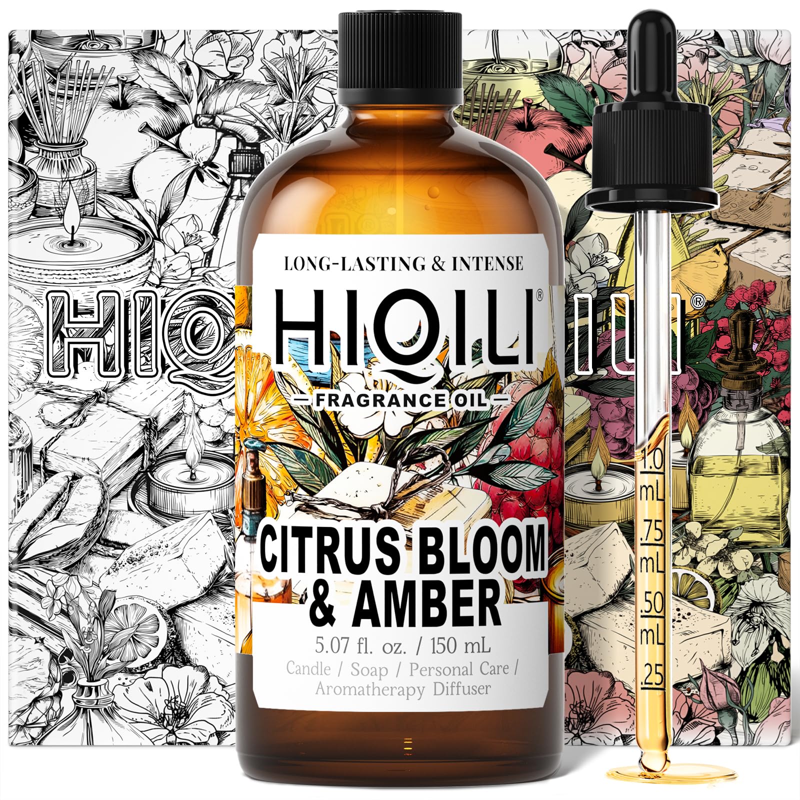 HIQILI Citrus Bloom &amp; Amber Fragrance Oil for Candle, Soap &amp; Diffuser