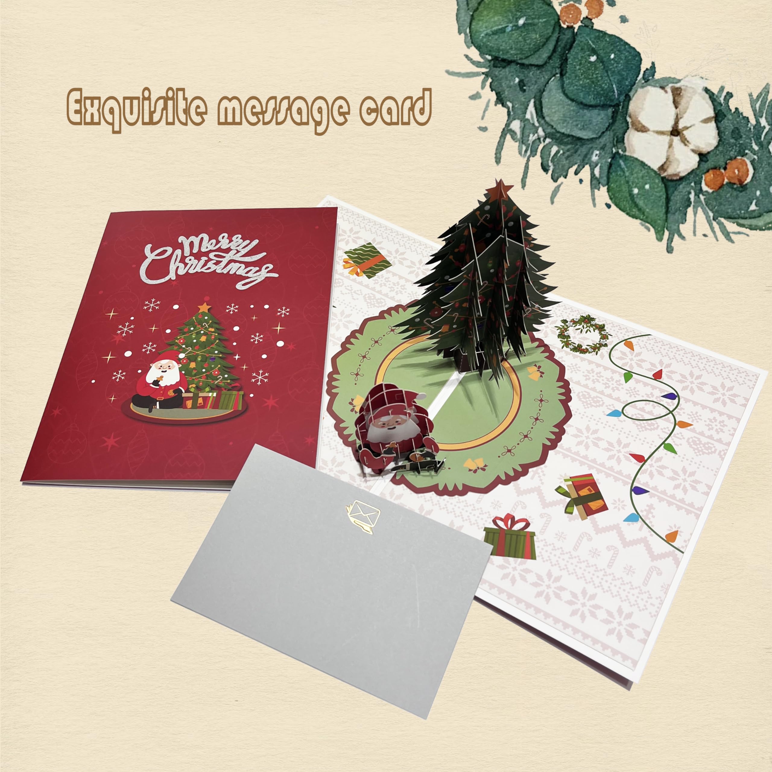 Biglietto di auguri natalizio con pop up 3D di un albero di Natale decorato e regali I buono regalo per Natale, per lei o per lui, bambini, biglietti pieghevoli, W30
