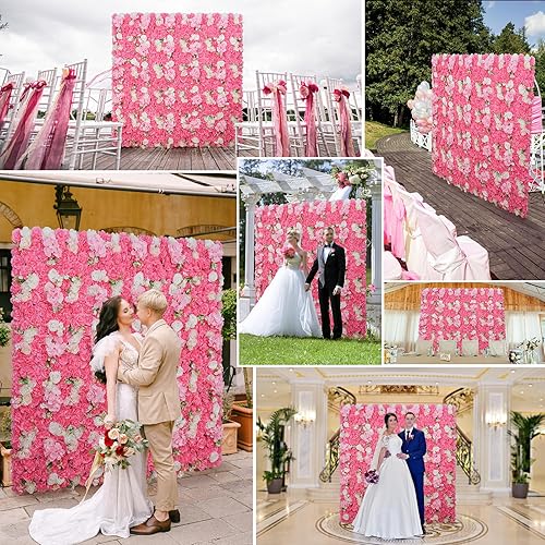 Miniatura 4 de Paneles de pared de flores artificiales de seda color granate, 12 unidades, 15 x 15 pulgadas, fondo floral 3D de hortensias para el hogar, fiesta,