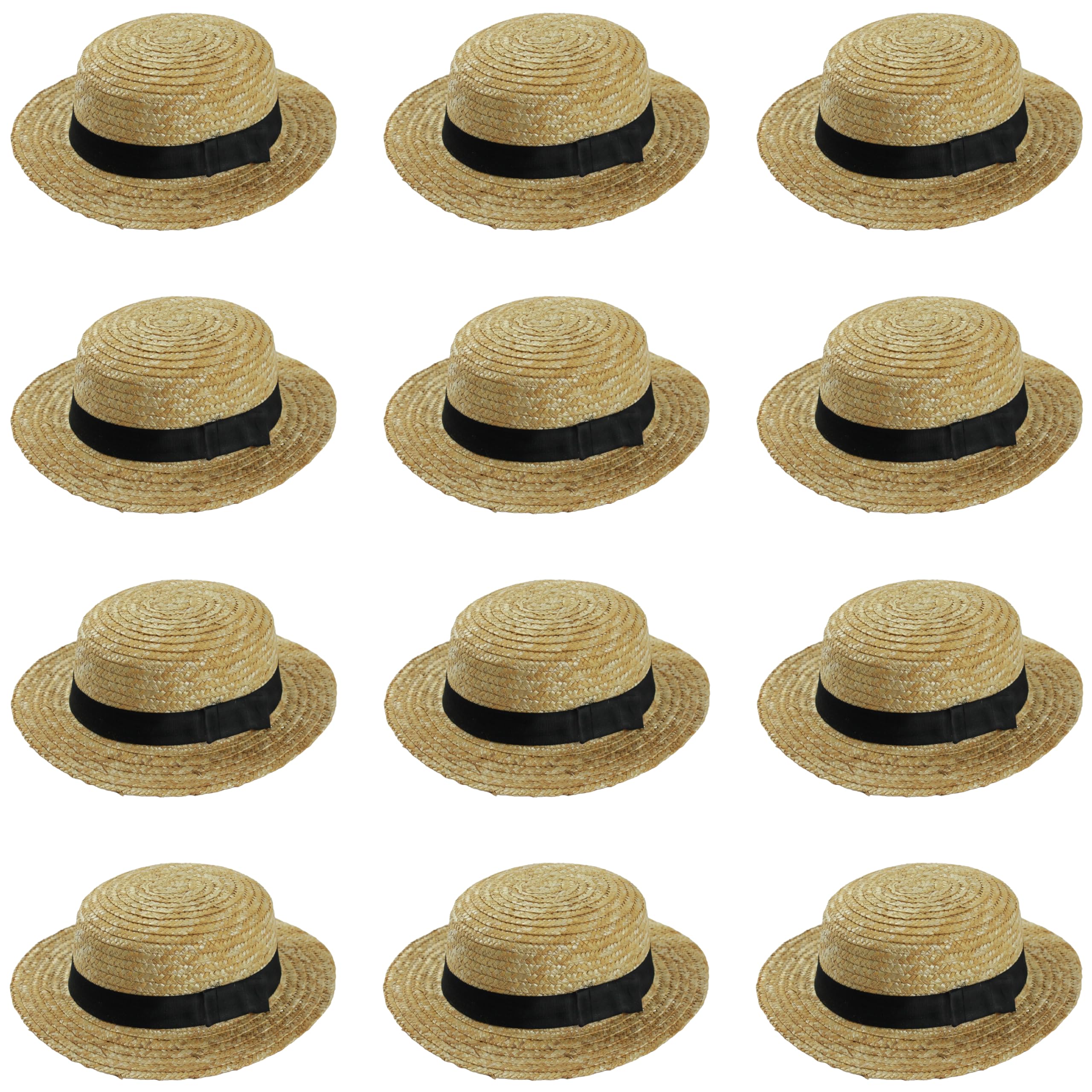 12 gorros de calidad con paja, accesorio para disfraz, accesorio de disfraz con banda negra y lazo, barbería, escuela, niña, Pascua, capó de San Trinianos