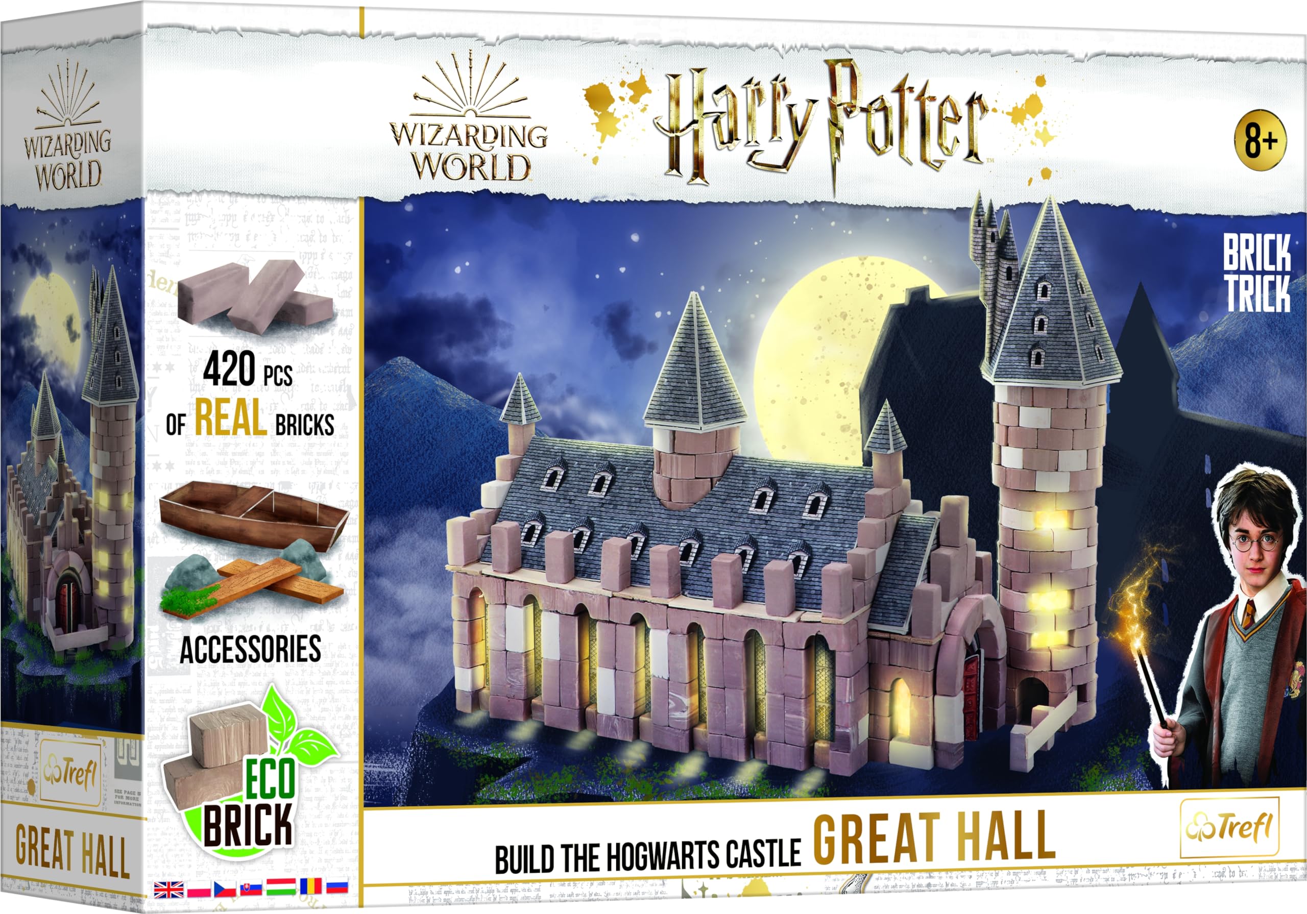 Trefl Brick Trick Build with Bricks - Great Hall, Great Hall -Hogwarts, School of Magic, Eco-Friendly Bricks, DIY, Over 410 Bricks, Reusable