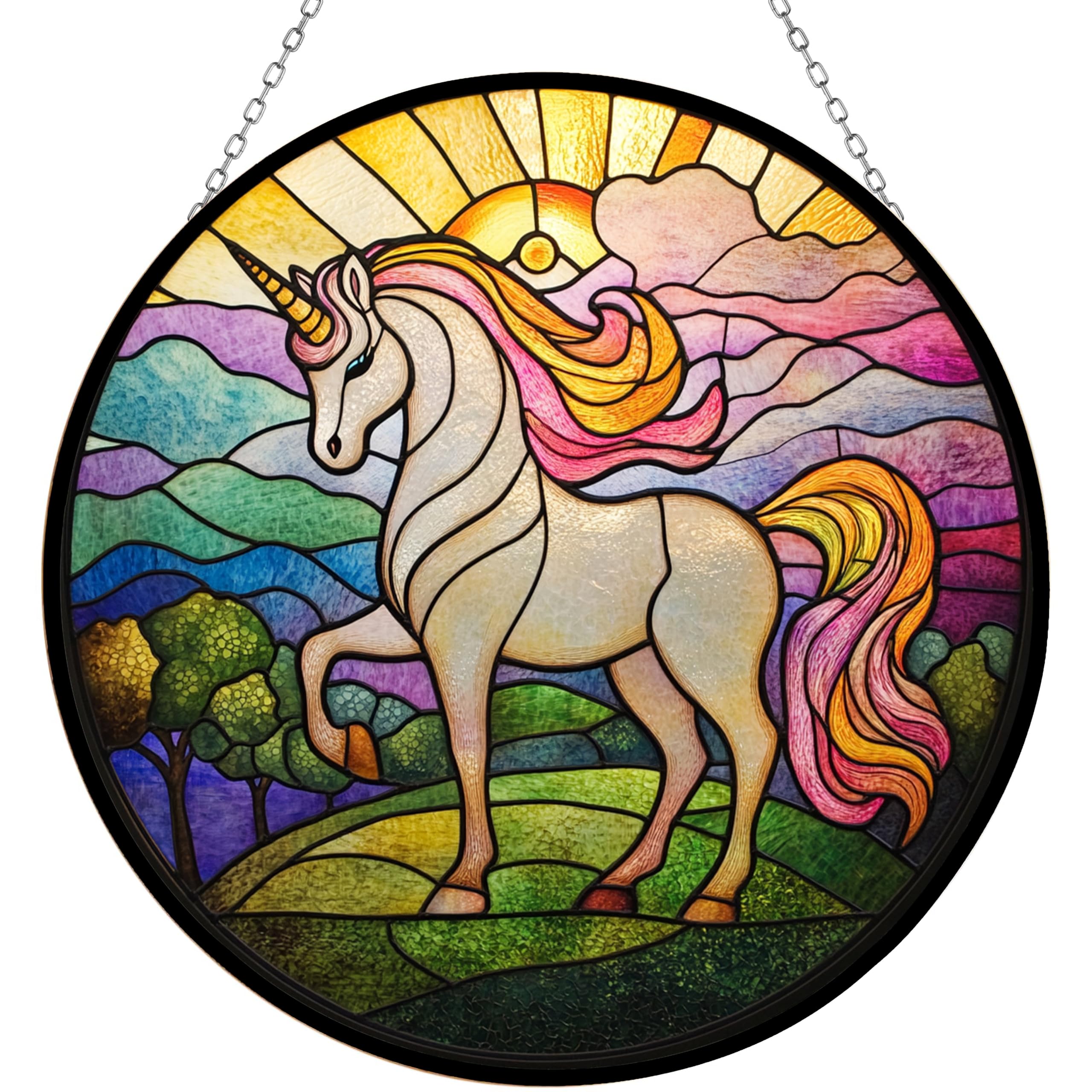 365CUSGIFTS Customized Boho Majestic Unicorn Stained Glass Window Hanging Suncatcher, Suncatcher Stained Glass Christmas Halloween