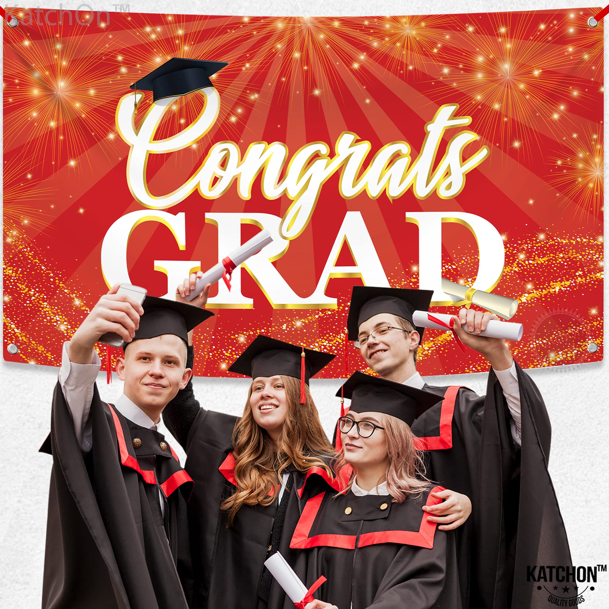 YQUQWN Extra Large Red Graduation Banner - 72x44 Inch 'Congrats Grad' Party Decor For Class Of 2025