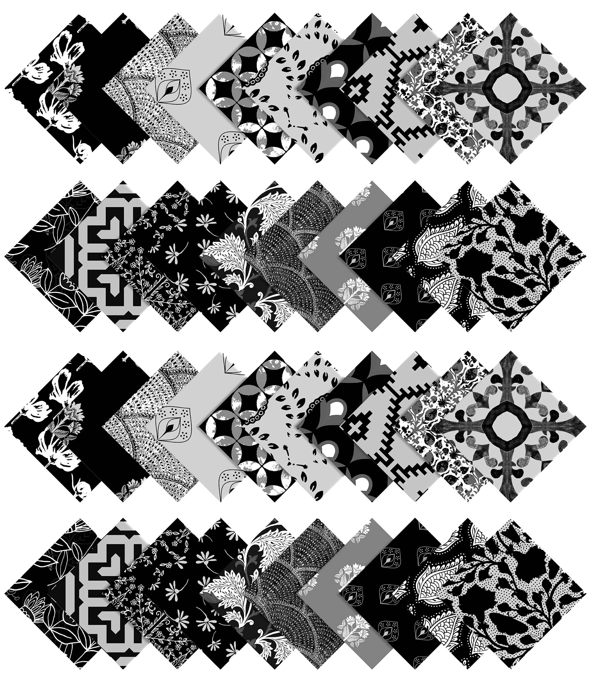 Soimoi 40 Stucke Floral Kunstlerische Druck Baumwolle Vorgefertigte Stoffe Fur Quilting Handwerk Streifen 2.5X42Zoll Jelly Roll - Schwarz