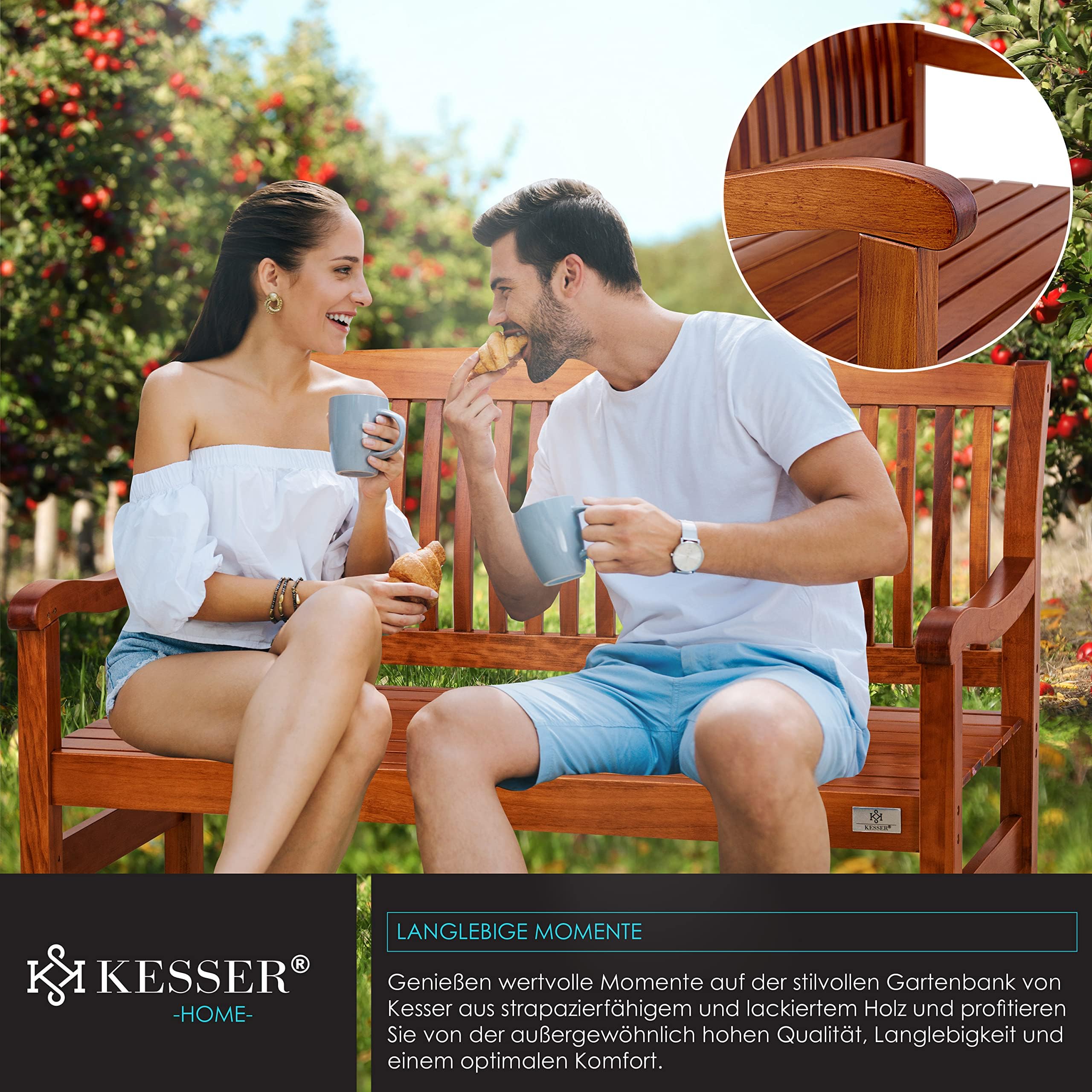 KESSER® Banco de jardín de madera resistente a la intemperie, 125 cm, banco de madera para jardín, 2 – 3 plazas, banco de exterior, banco de balcón de madera maciza, banco de parque, soporta 320 kg