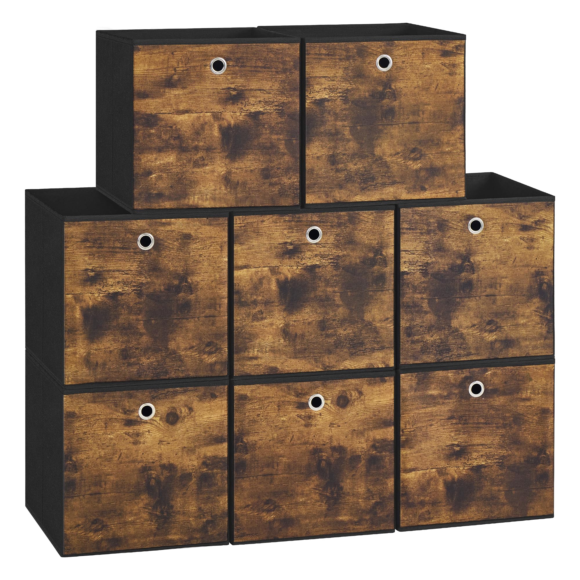 Songmics Rustic Brown + Ink Black Storage Cubes, Set Of 6,Fit Cube Storage Unit, Foldable