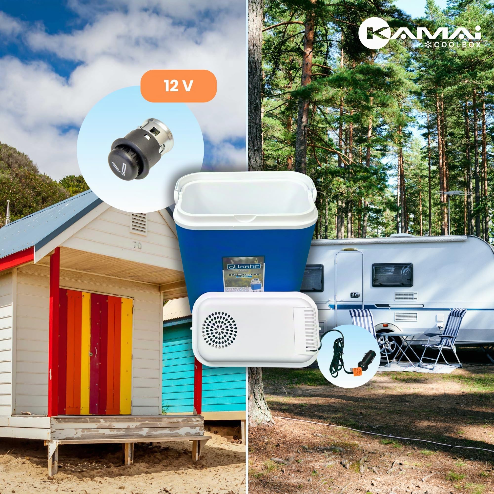 Elektrische Kühlbox 18L - Auto Kühlschrank, Thermobox 12V, kompakte Kühlbox für Camping, Ausflüge, Picknick und Strand, tragbare Kühltasche – Kamai Coolbox
