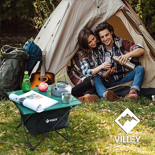 Miniatura 2 de VILLEY Mesa auxiliar portátil para acampar, mesa de playa plegable de aluminio ultraligera con bolsa de almacenamiento y transporte para campamento,