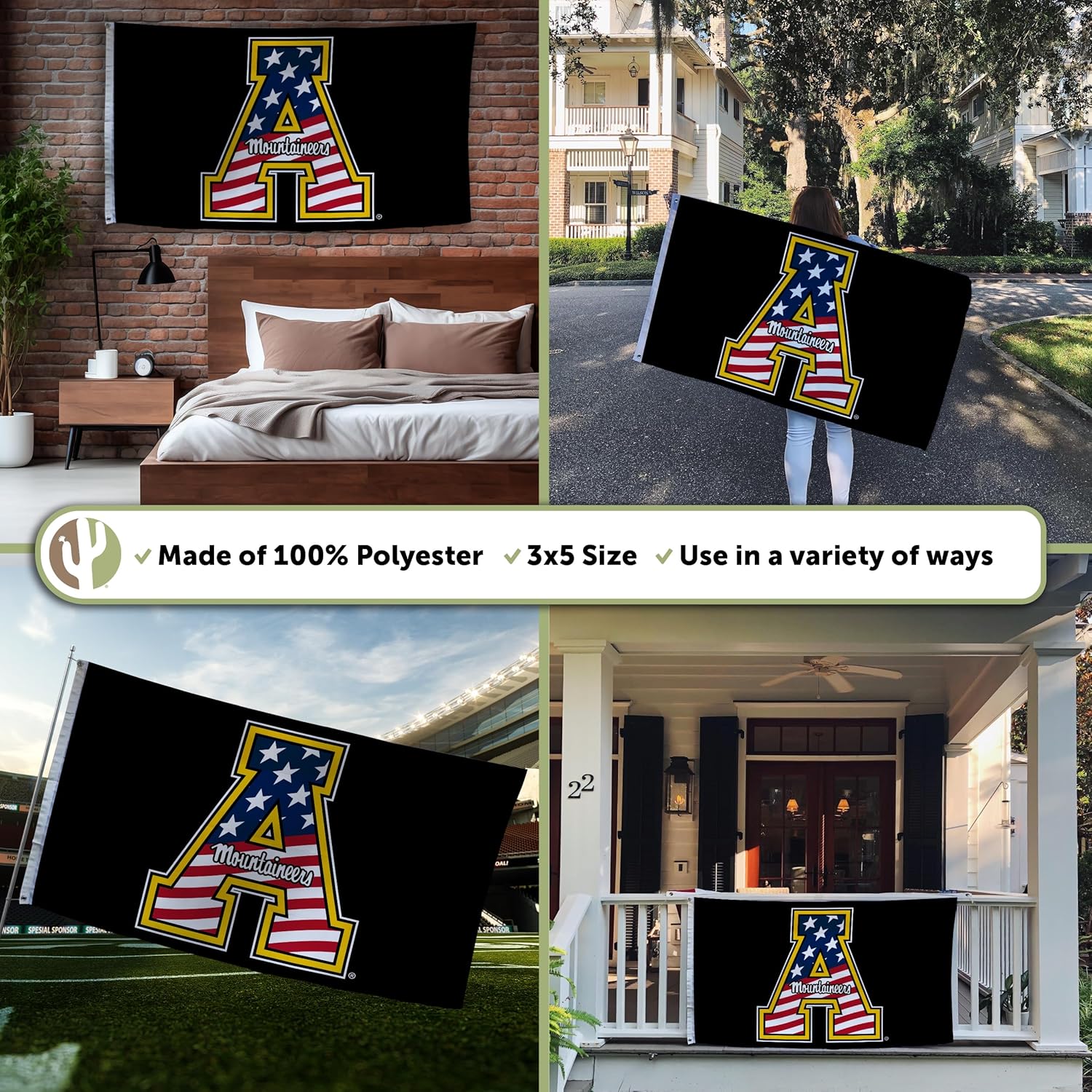 Desert Cactus Appalachian State University 100% Polyester Indoor Outdoor 3x5 feet Banner Mountaineers App State (Flag A) - Image 3