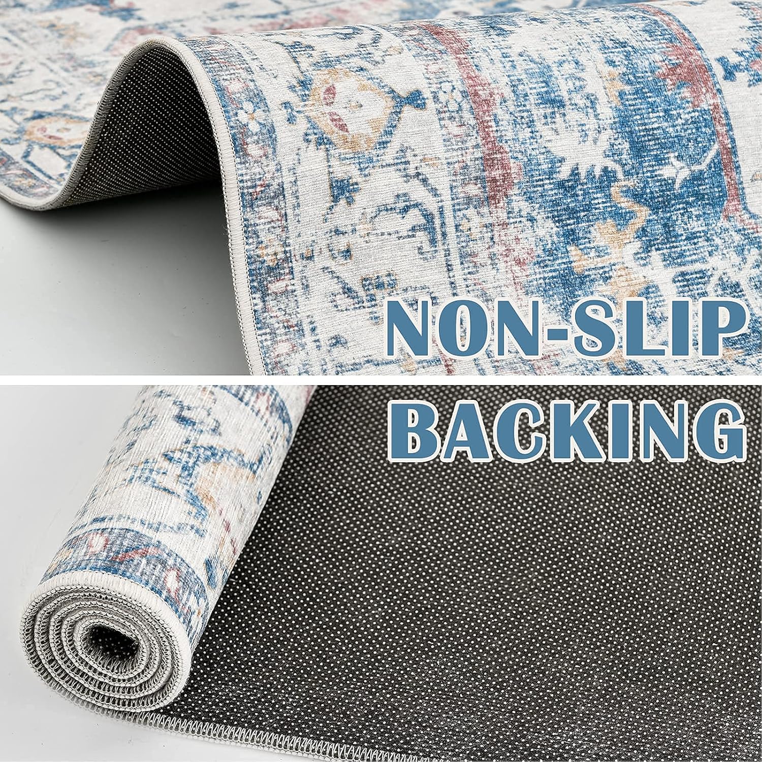 jinchan Kelda Area Rug 2x3 Entryway Accent Rug Indoor Vintage Floor Mat Navy Blue Multi Print Retro Distressed Carpet Chenille Soft Mat Non Slip Bathroom Kitchen Living Room Bedroom