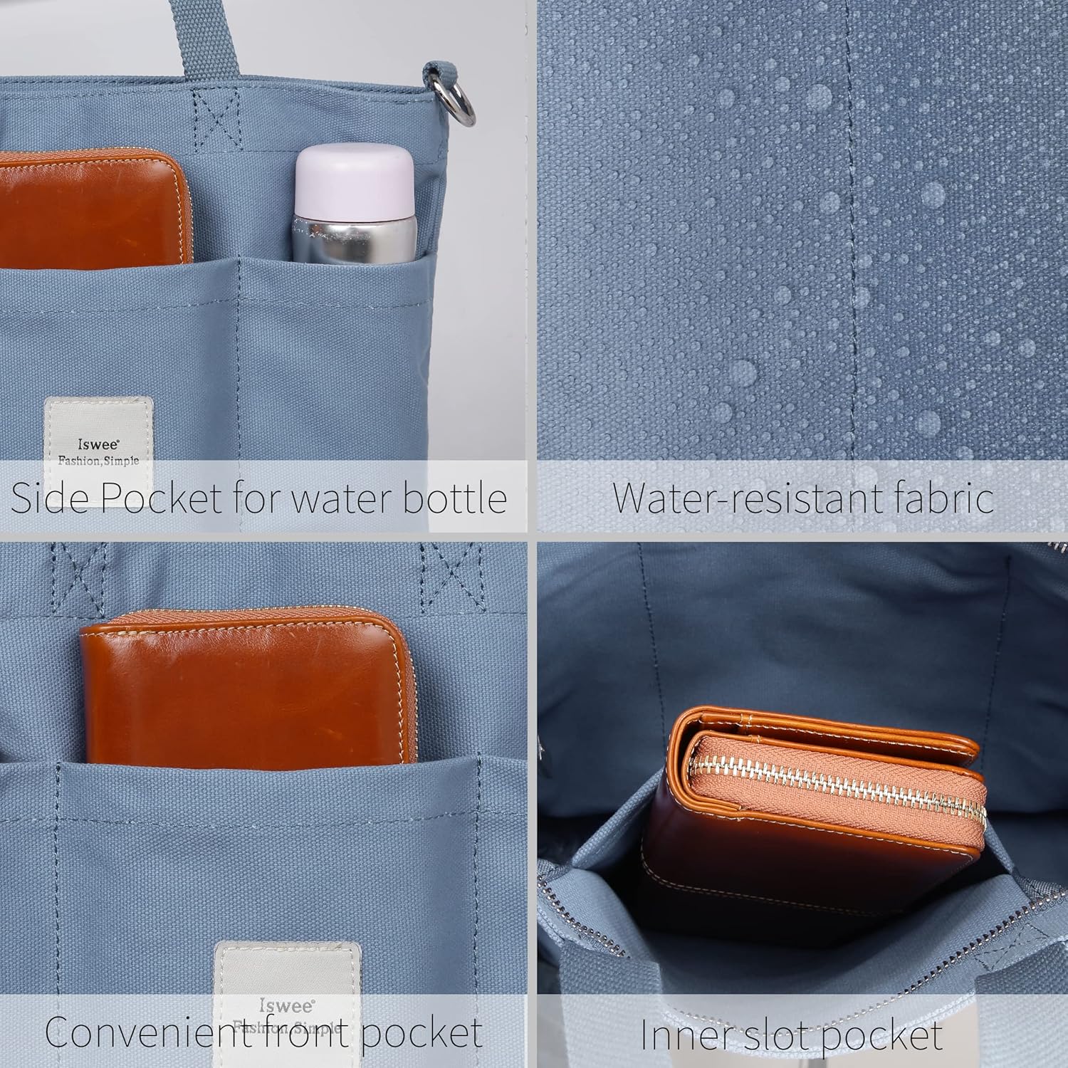 Iswee Canvas Tote Bag with Zipper Multi Pockets Tote Purse for Women Fashion Crossbody Tote Shoulder Bag Handbag Everyday Bag