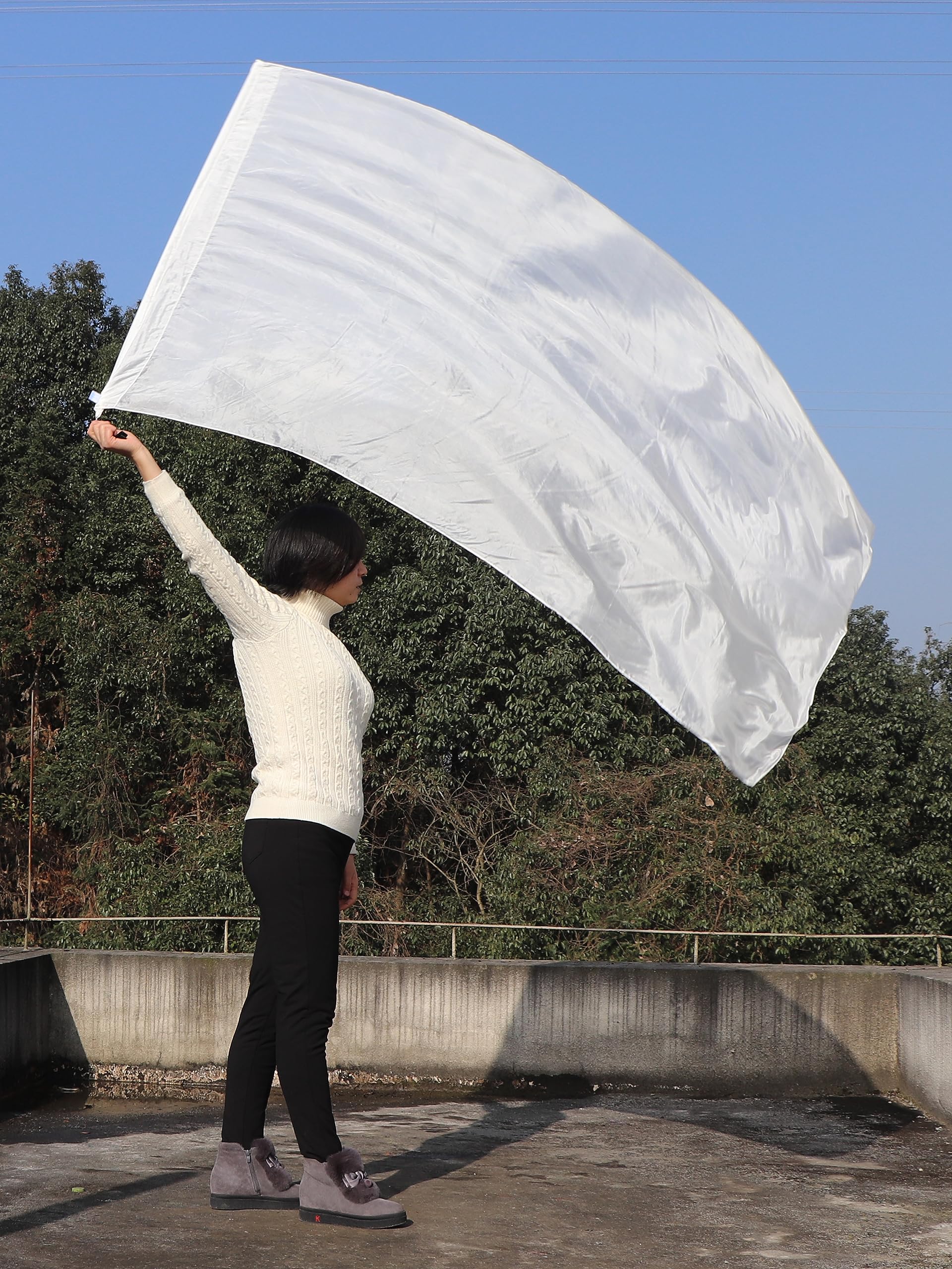 Winged Sirenny Bandiera Poi 174cm in Seta Fluide per Flow Art, Danza Spirituale e Meditazione, con Asta Rigida e Tessuto Dipinto a Mano