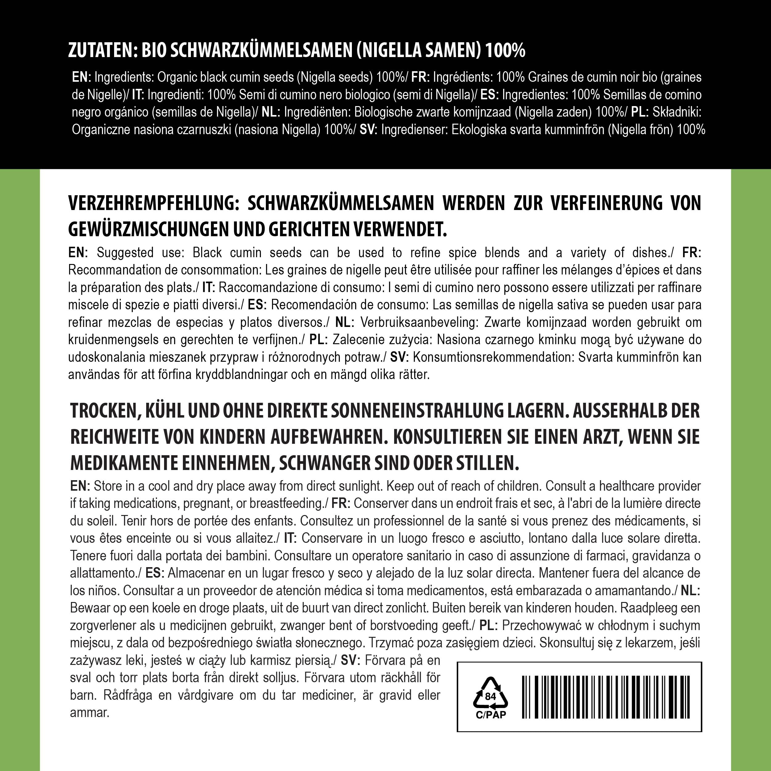 Alpi Nature Cumin Graines Noir BIO 500g, Graines de Cumin Noir Entières pour la Cuisine et la Pâtisserie
