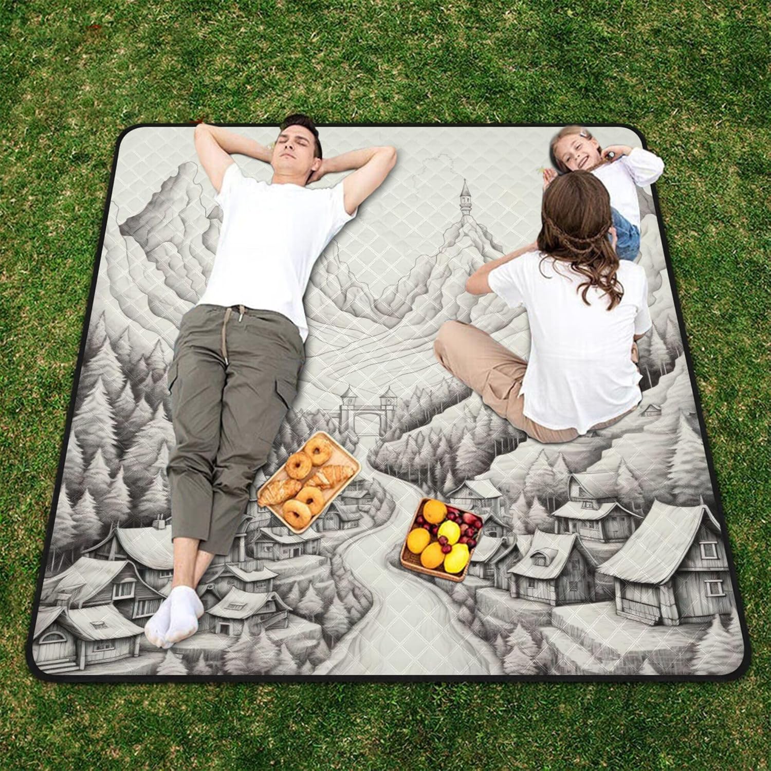 xigua Western Fields Scenery Large Picnic Blankets Waterproof Sandproof Beach Blanket Machine Washable, Portable Foldable Outdoor Blanket for Grass Park, Hiking, Concerts, Beach Vacation, 78" x 78"