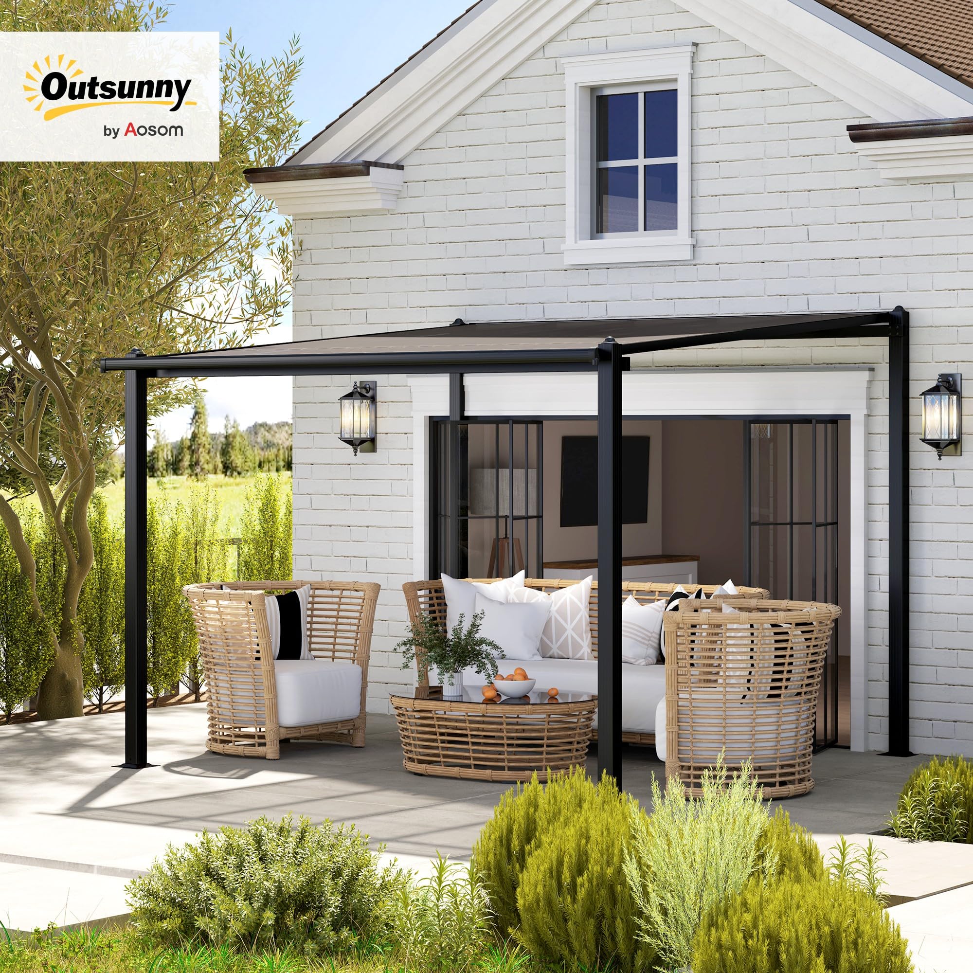 Outsunny Pergola da Giardino in Alluminio 3 x 3 m con Tetto in Policarbonato Impermeabile, Sistema di Drenaggio, Protezione UPF30+ per Patio Terrazzo Cortile, Grigio