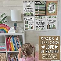Vista 5 de Hadley Designs Pósteres de lectura para decoración de aula primaria y biblioteca, 6 decoraciones de esquina de lectura para decoraciones de aula