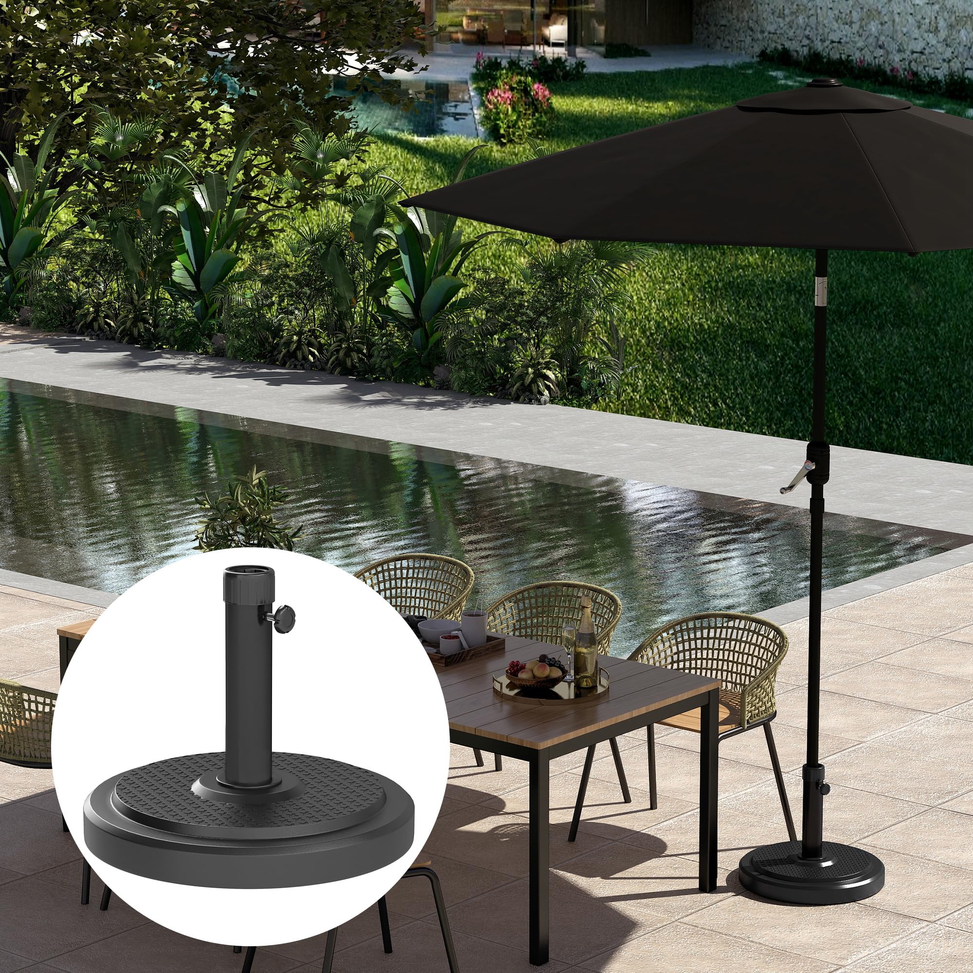 Outsunny Base per Ombrellone da 22 kg per Ombrelloni Max. Ø2.8 m, Nero | Basamento Rotondo, Pali da Ø38 mm o Ø48 mm
