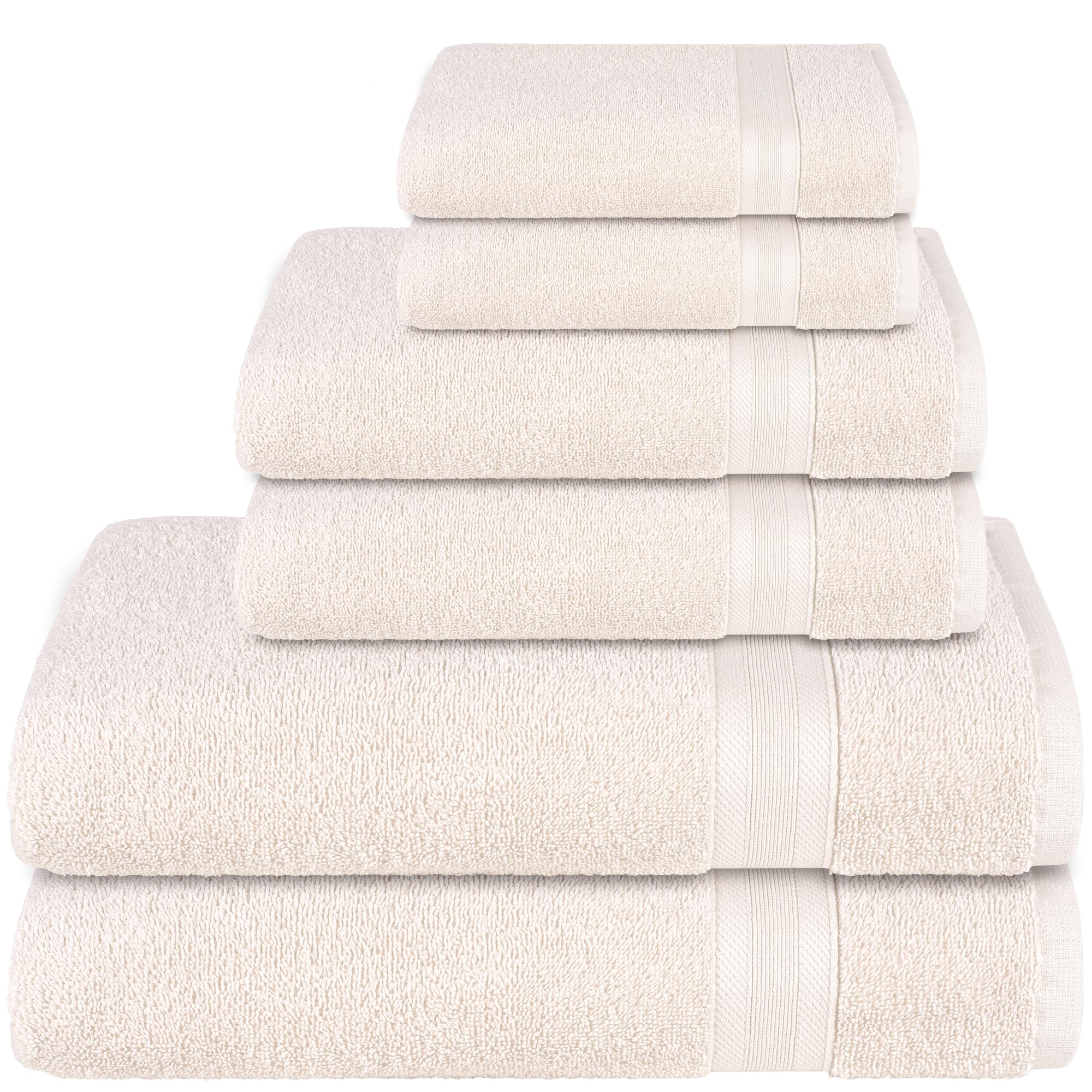 All Design Cream Bath Towels Set Quick-Dry, Soft, High Absorbent 100% Cotton Towels for Bathroom Guests Pool Gym Camp Travel College Dorm (6 Piece Towel Set, Ivory Lace)